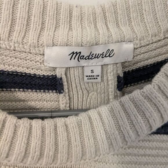 🤍 MSRP $98 Madewell Greensboro Beige Stripe Button-Back Sweater – Size Small 🤎 - Picture 6 of 11